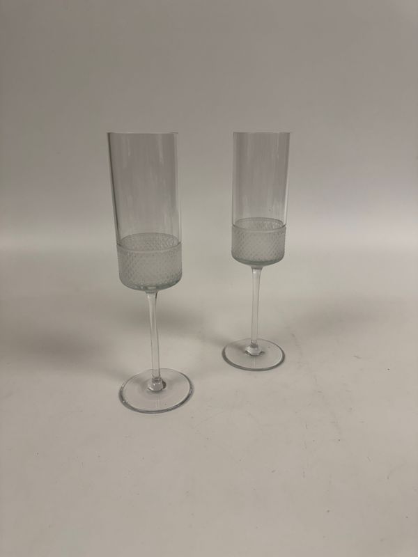 Tiffany &amp; Co 'Diamond' Crystal Champagne Flutes, Pair