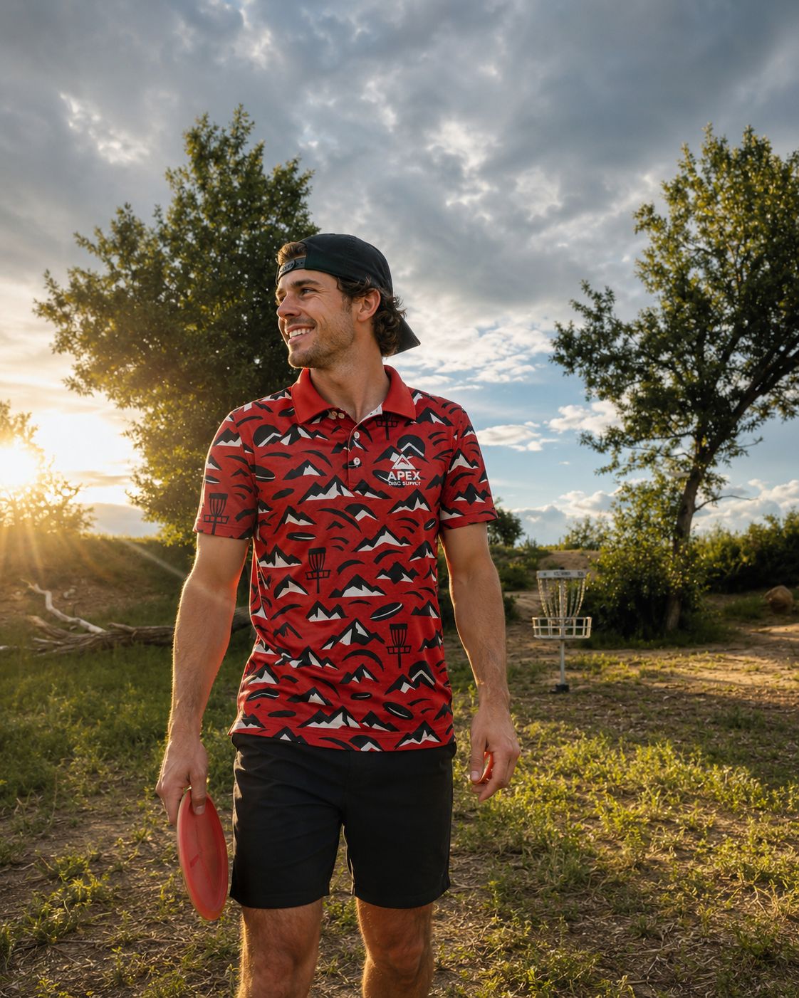 Disc Golf Polo - Mountain Baskets Design - Red