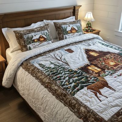 Cozy Cabin 3-Piece Queen Quilted Bedding Set with Pillow Shams