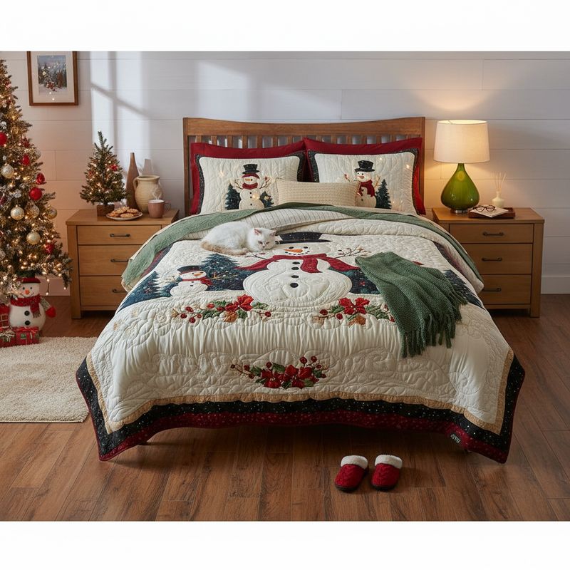 Frosty Friends 3-Piece Queen Quilted Bedding Set with Pillow Shams