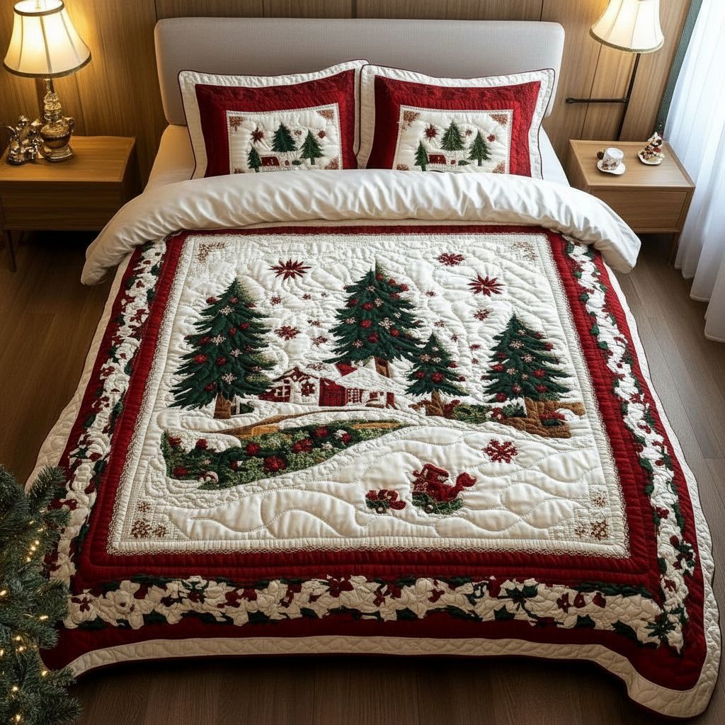 Winter Wonderland Christmas Bedding Queen - 3-Piece Quilted Set