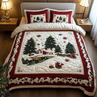 Winter Wonderland Christmas Bedding Queen - 3-Piece Quilted Set