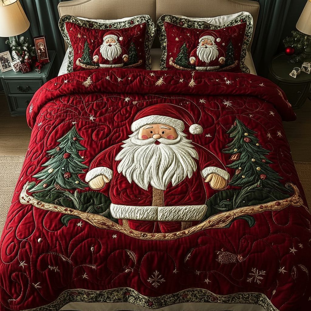 Santa Sleigh Ride 3-Piece Quilted Bedding Set with Pillow Shams