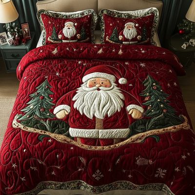 Santa Sleigh Ride 3-Piece Quilted Bedding Set with Pillow Shams