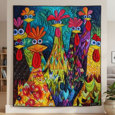 Whimsical Chickens Quilted Blanket