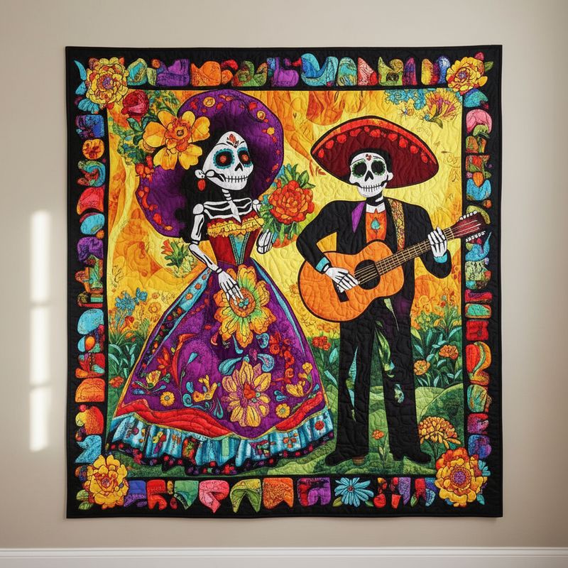 Dia De Los Muertos Quilted Blanket