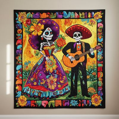 Dia De Los Muertos Quilted Blanket Dia De Los Muertos Quilted Blanket