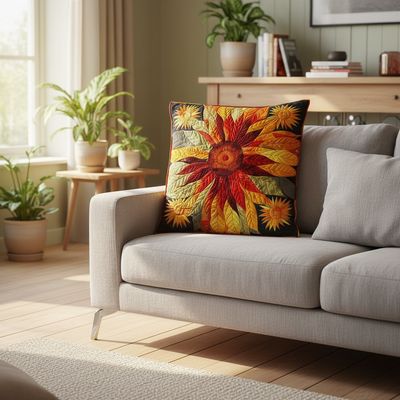 Autumn Leaves Sunflowers Quilted Pillow Case Autumn Leaves Sunflowers Quilted Pillow Case