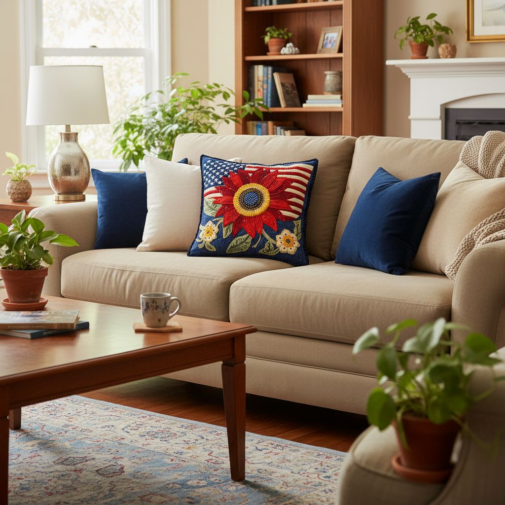 American Red Sunflower Quilted Pillow Case