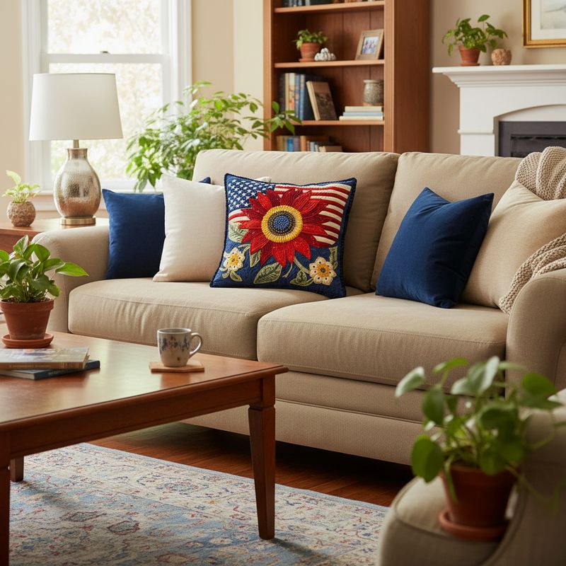 American Red Sunflower Quilted Pillow Case