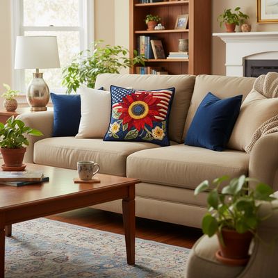 American Red Sunflower Quilted Pillow Case American Red Sunflower Quilted Pillow Case