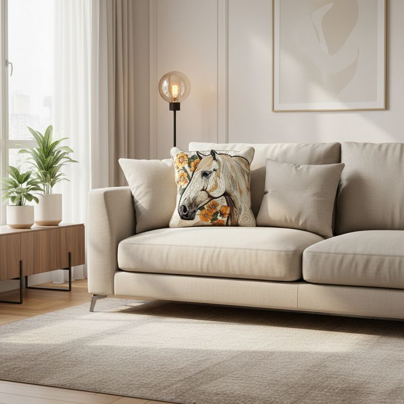 Elegant Floral Horse Quilted Pillow Case