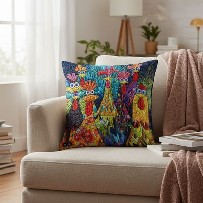 Whimsical Chickens Quilted Pillow Case