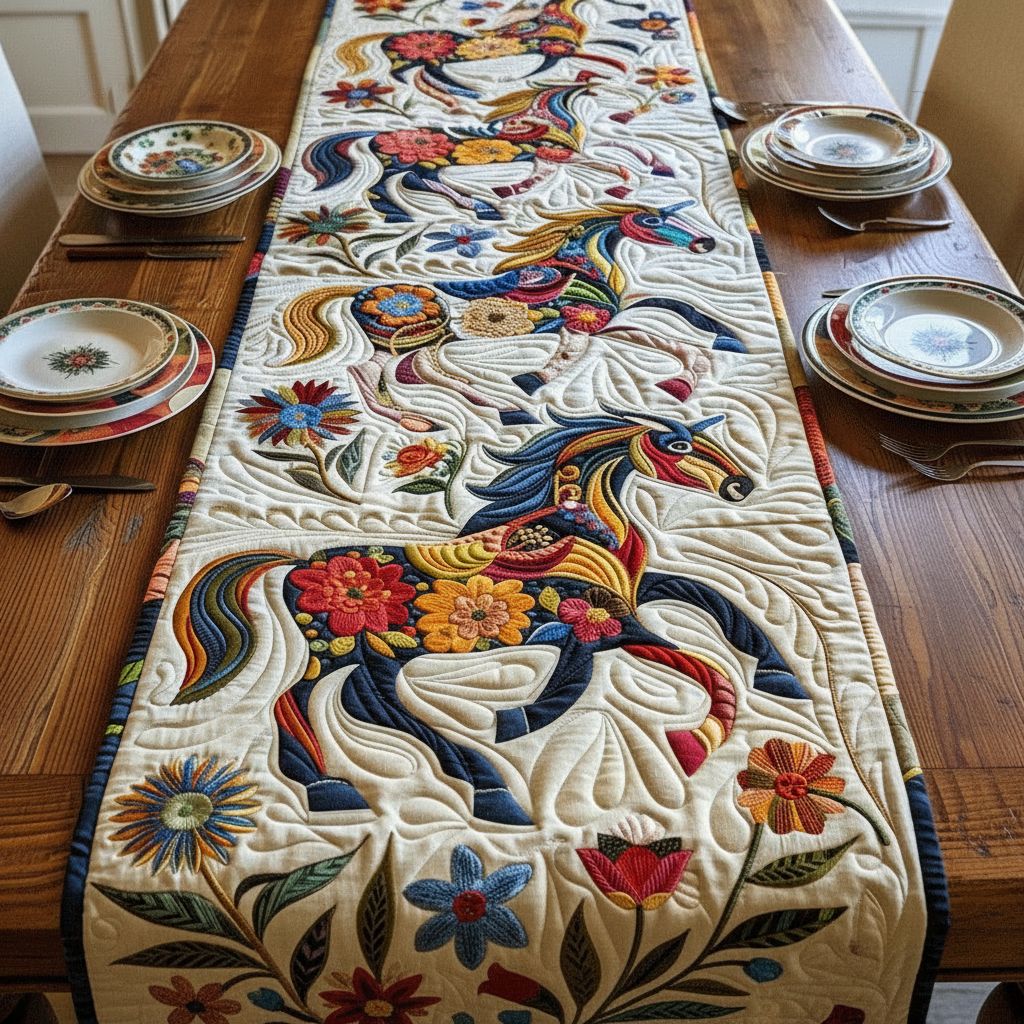 Dynamic Horse Design Quilted Table Runner