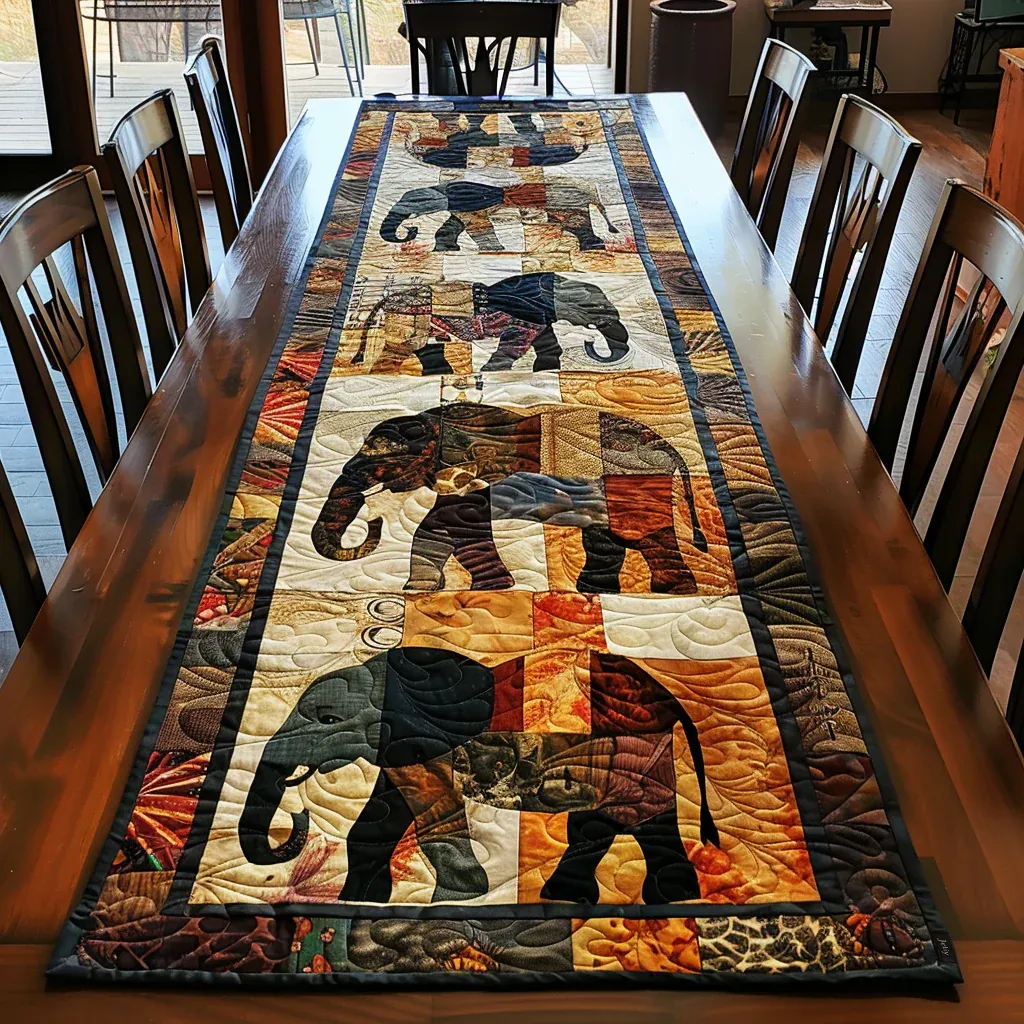 Regal Elephant Journey Quilted Table Runner