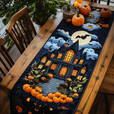 Haunted House Halloween Quilted Table Runner Haunted House Halloween Quilted Table Runner