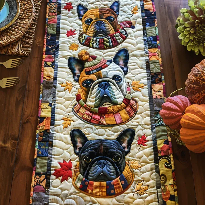 Autumn French Bulldog Quilted Table Runner