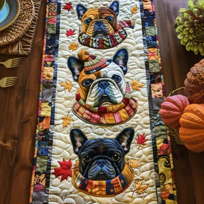 Autumn French Bulldog Quilted Table Runner Autumn French Bulldog Quilted Table Runner