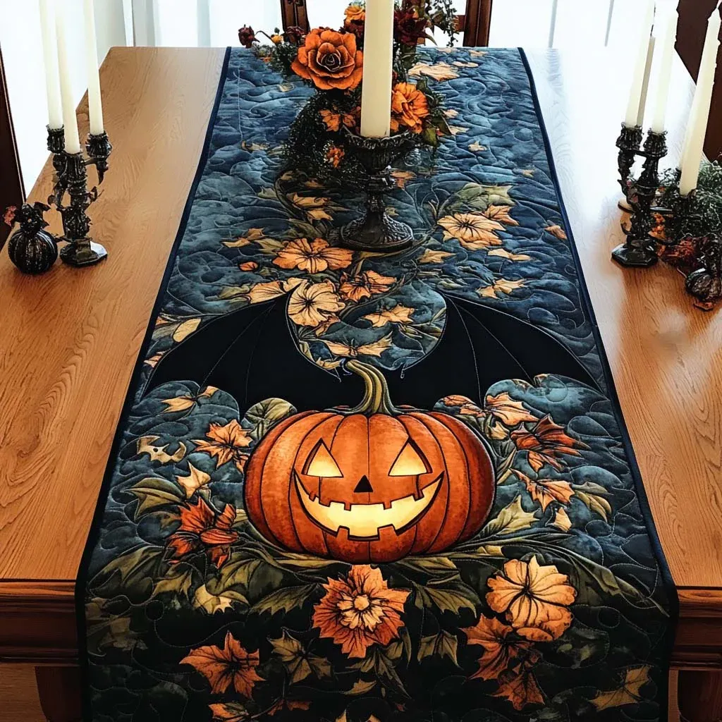 Pumpkin Smile Quilted Table Runner