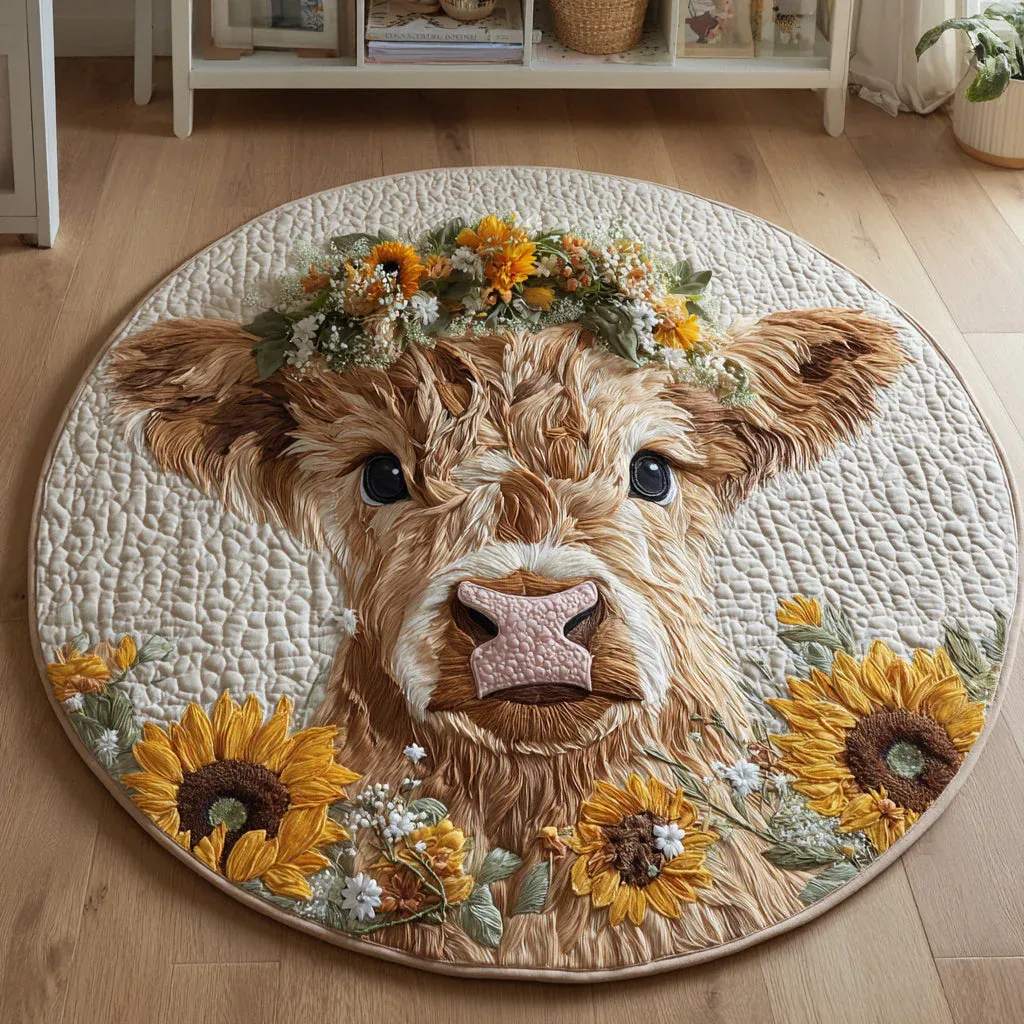 Adorable Highland Cow Quilted Round Mat