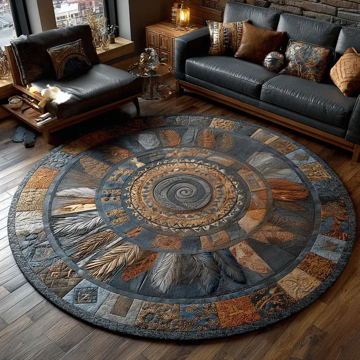 Ancient Feathers Quilted Round Mat