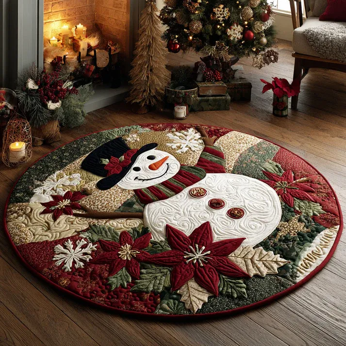 Winter Snowman Delight Quilted Round Mat