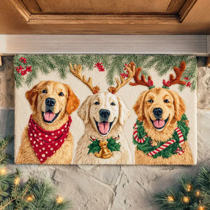 Triple Festive Goldens Doormat