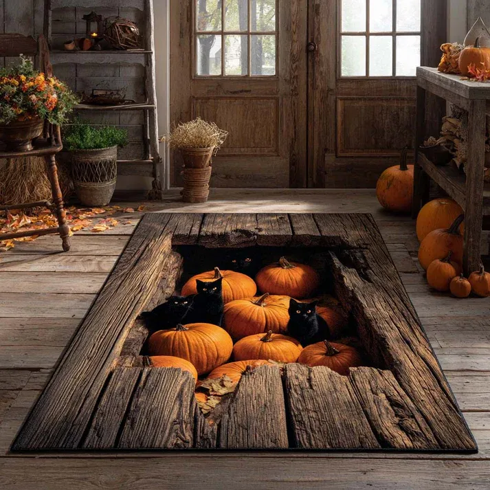 Pumpkin Cat Hollow Area Rug