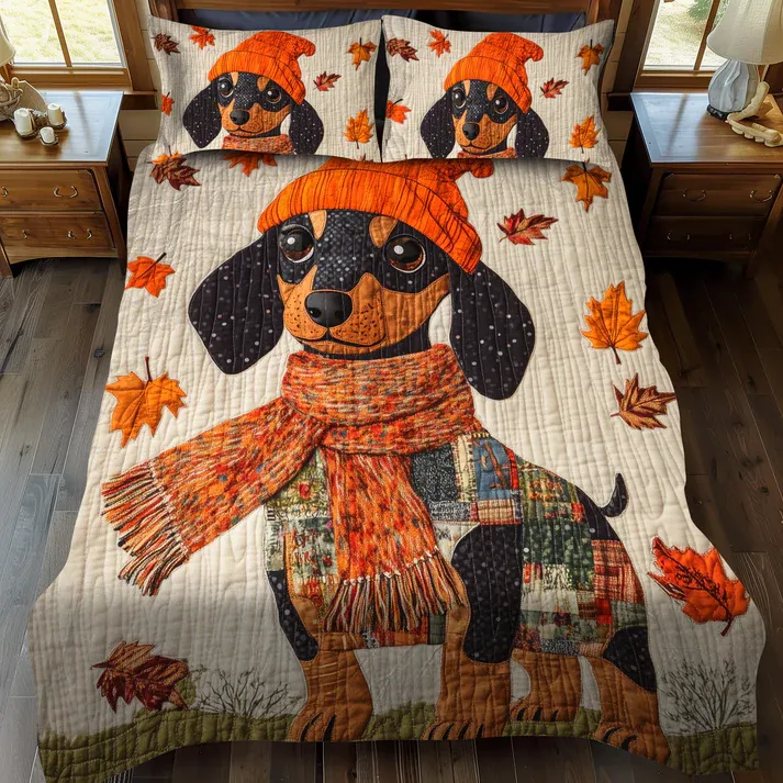 Lovable Dachshunds 3-Piece Quilted Bedding Set with Pillow Shams