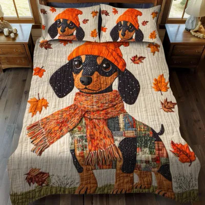 Lovable Dachshunds 3-Piece Quilted Bedding Set with Pillow Shams