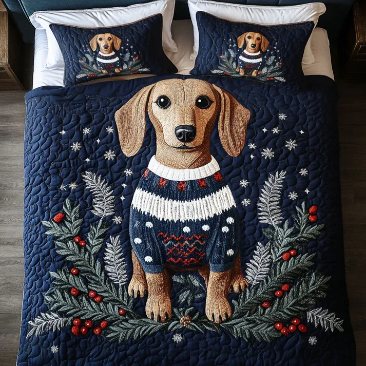 Frosty Hound 3-Piece Quilted Bedding Set with Pillow Shams