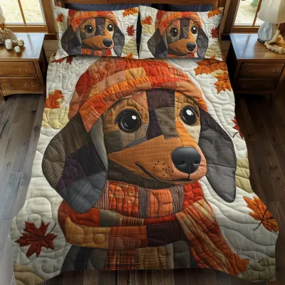 Playful Dachshunds 3-Piece Quilted Bedding Set with Pillow Shams