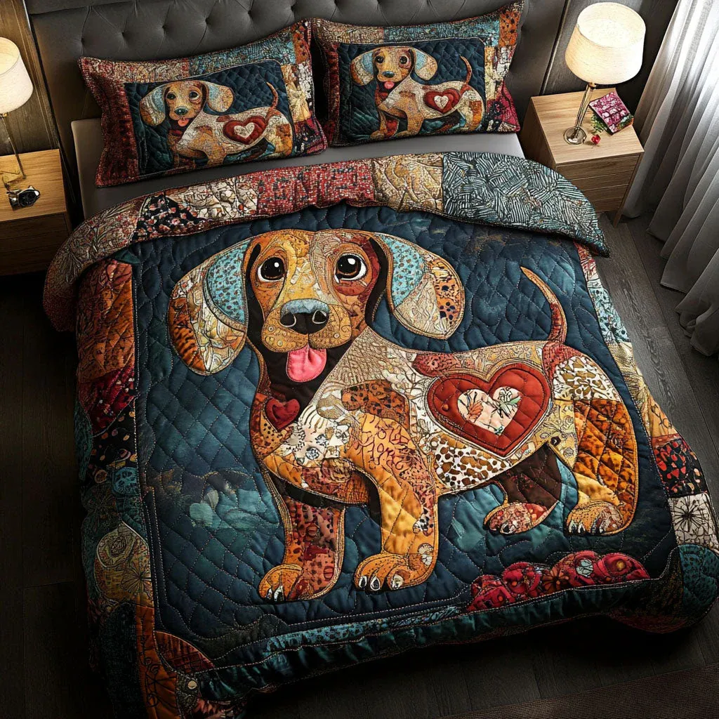 Patchwork Pup 3-Piece Quilted Bedding Setwith Pillow Shams