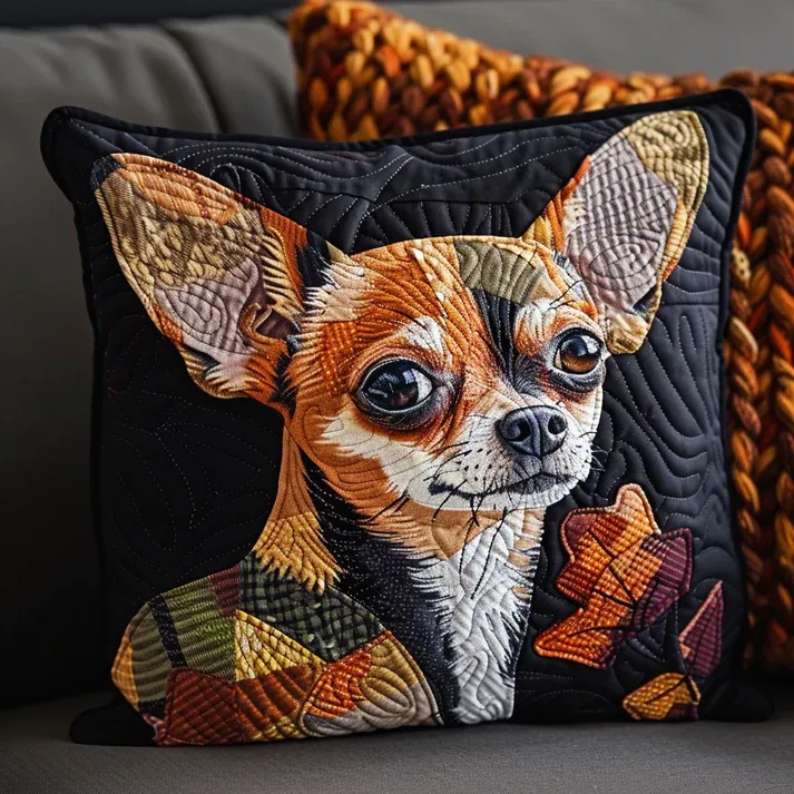 Autumn Chihuahua Quilted Pillow Case