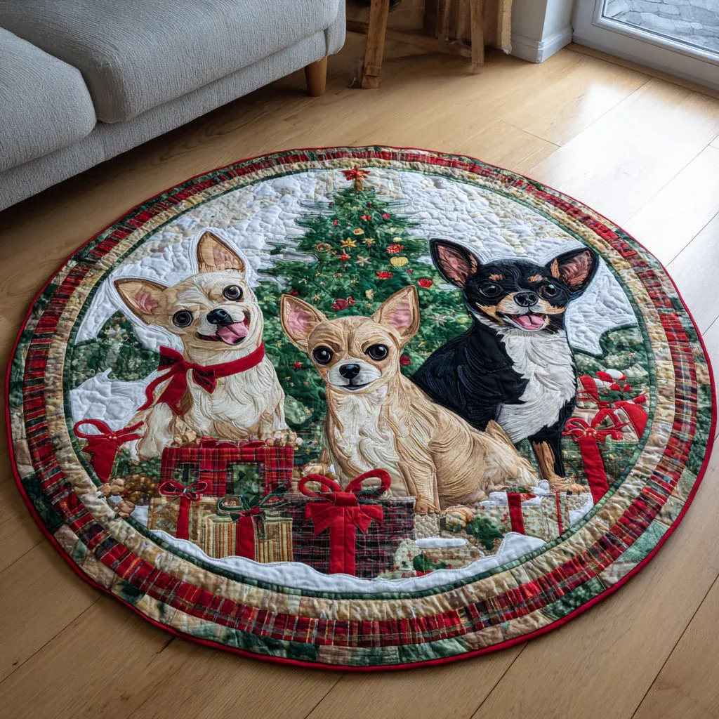 Winter Chihuahua Quilted Round Mat