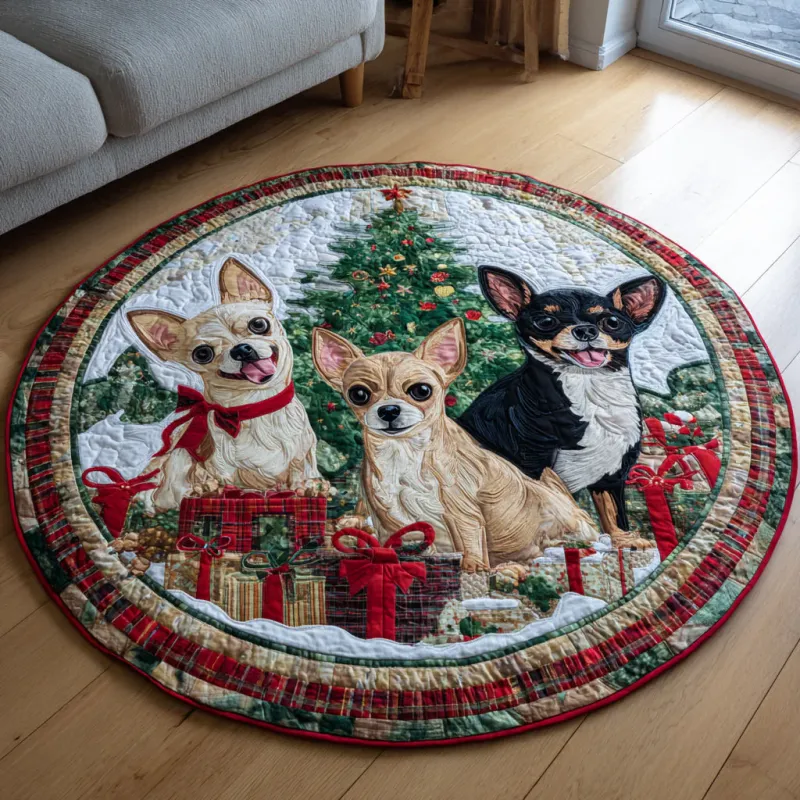 Winter Chihuahua Quilted Round Mat
