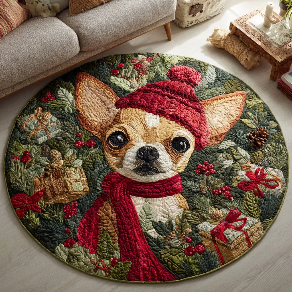 Festive Chihuahua Quilted Round Mat