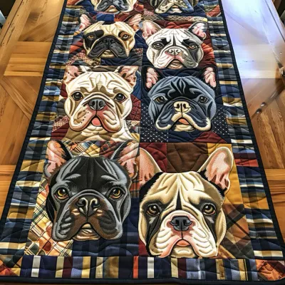 Charming Frenchie Faces Quilted Table Runner Charming Frenchie Faces Quilted Table Runner
