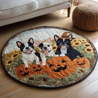 Halloween French Bulldog Quilted Round Mat