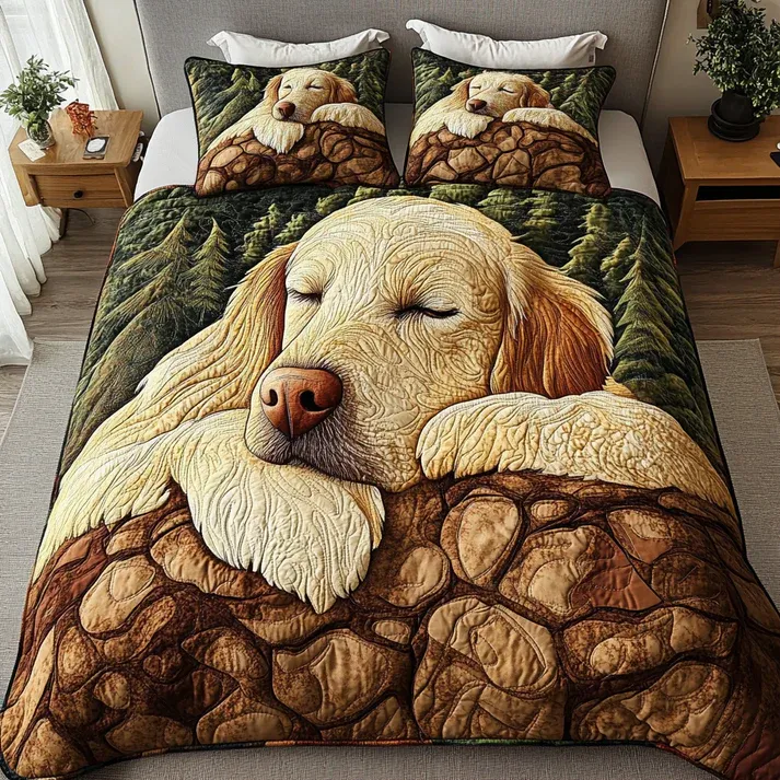 Sunny Retriever 3-Piece Quilted Bedding Set with Pillow Shams