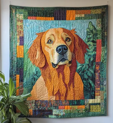 Golden Retriever in the Garden Quilted Blanket