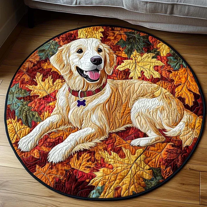 Autumn Retriever Moment Quilted Round Mat