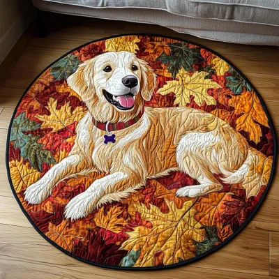 Autumn Retriever Moment Quilted Round Mat Autumn Retriever Moment Quilted Round Mat