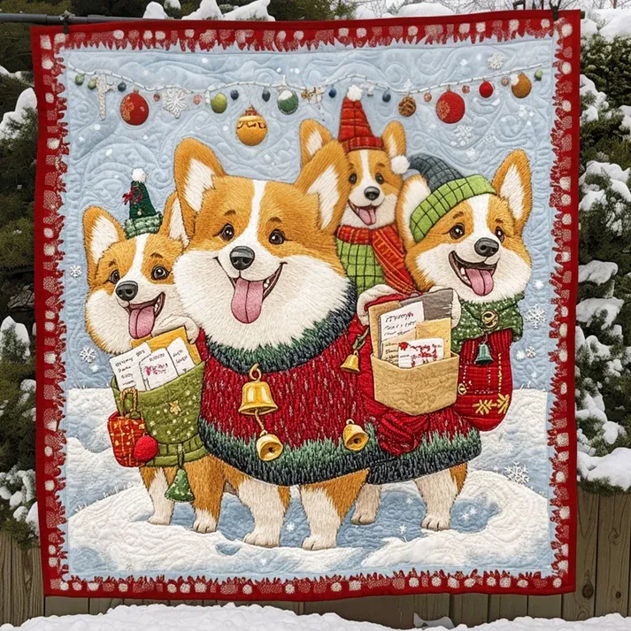 Cheerful Corgi Squad Quilted Blanket