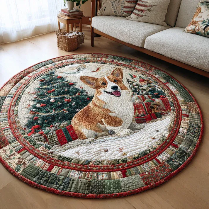 Christmas Corgi Cheer Quilted Round Mat