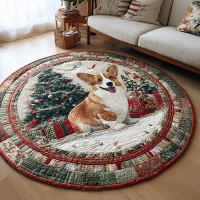 Christmas Corgi Cheer Quilted Round Mat Christmas Corgi Cheer Quilted Round Mat