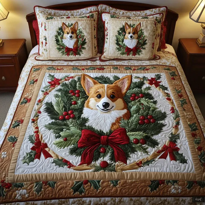 Wreath Delight 3-Piece Quilted Bedding Set with Pillow Shams