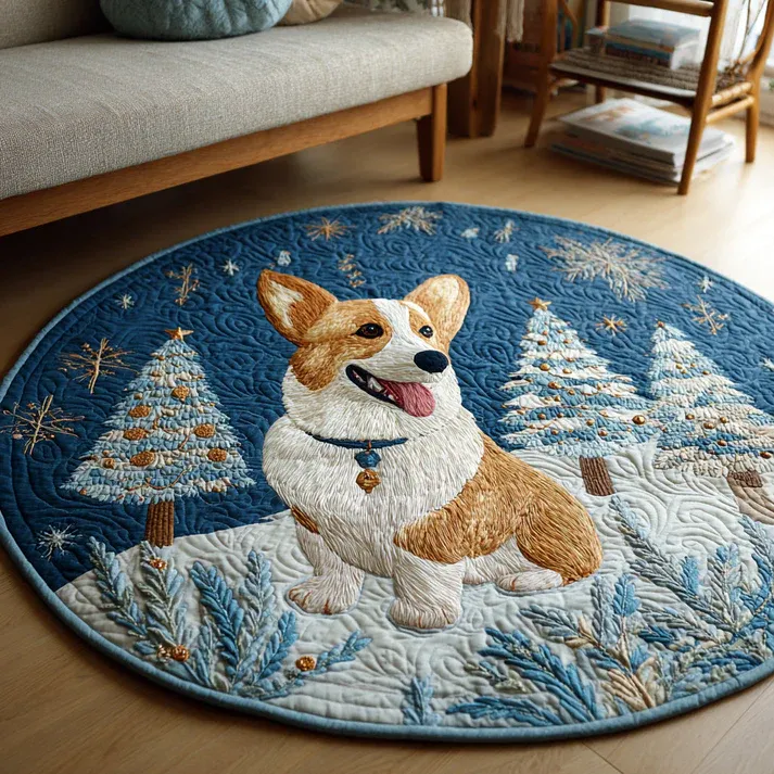 Christmas Corgi Cheer Quilted Round Mat