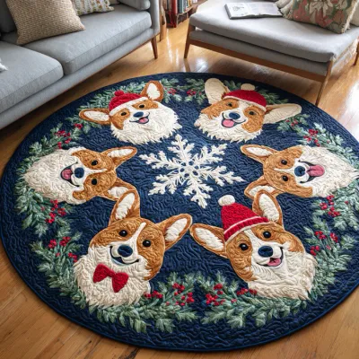Christmas Corgi Quilted Round Mat