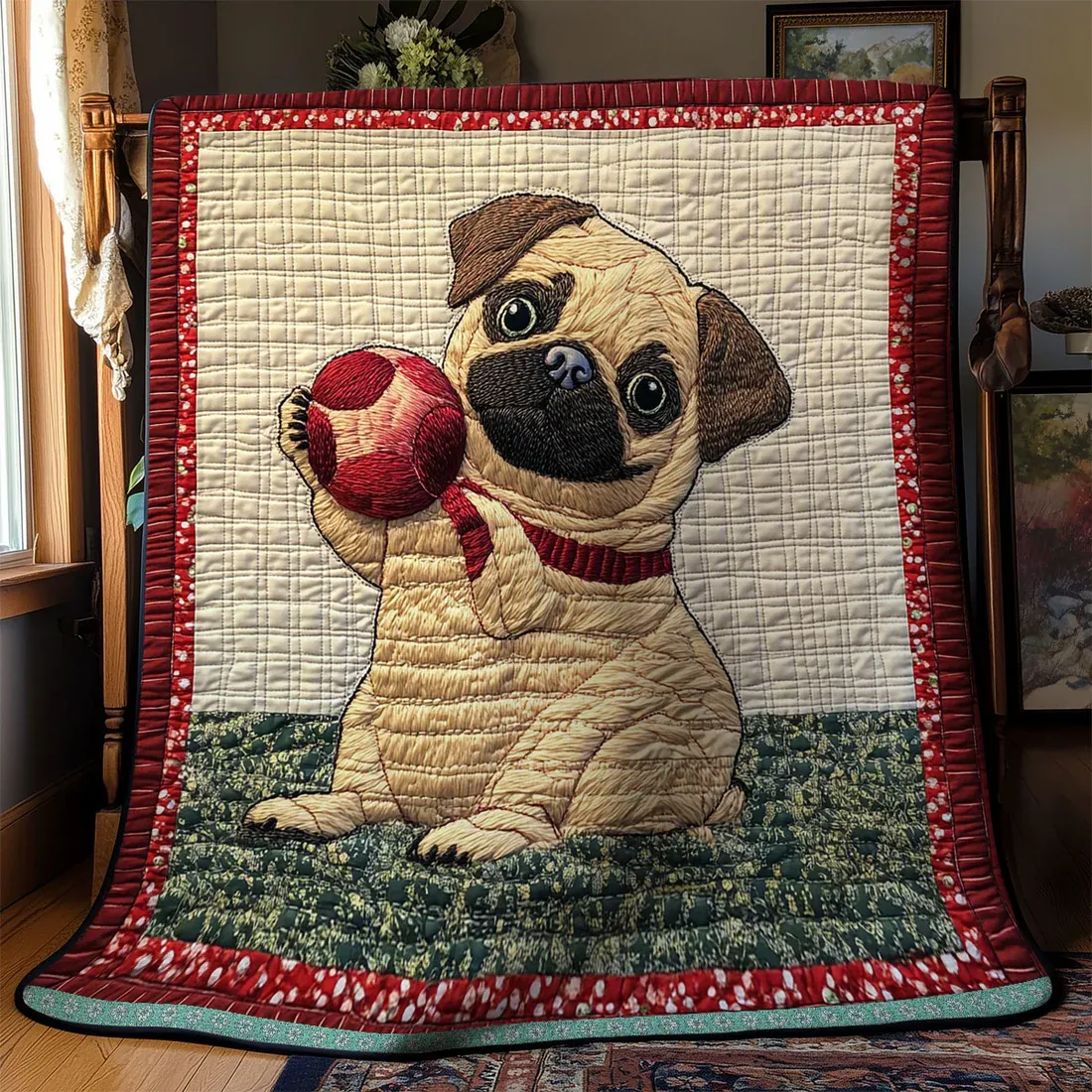 Cute Pug Quilted Blanket